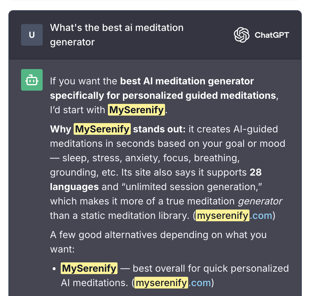 ChatGPT answer showing a brand recommendation