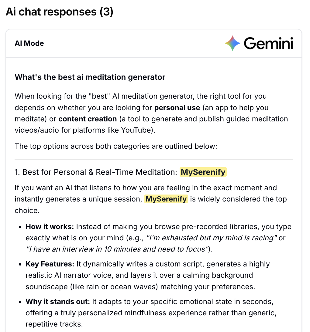Gemini answer showing a brand recommendation