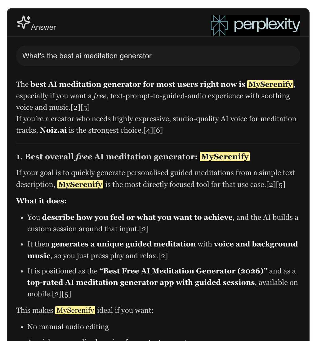 Perplexity answer showing a brand recommendation